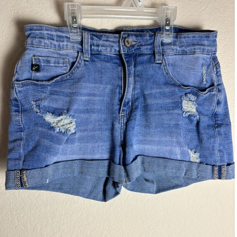 KanCan High Rise Shorts Blue Jean Denim Distressed Size 28 - Picture 2 of 9